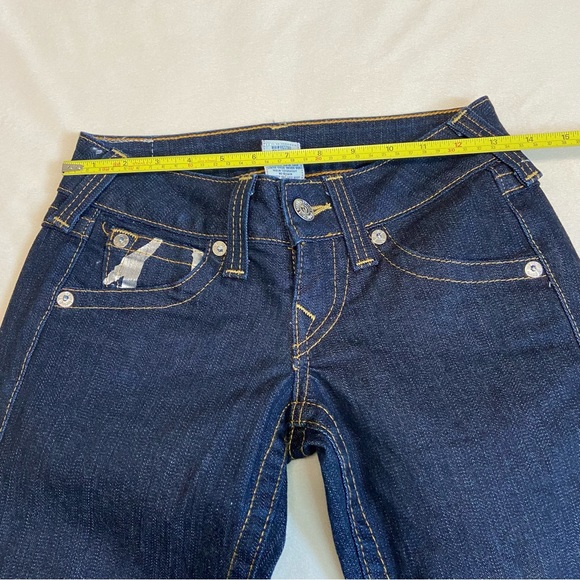 TRUE RELIGION Billy Dark Wash Painted Silver Logo Horseshoe Flap Pockets Jeans - Picture 12 of 15